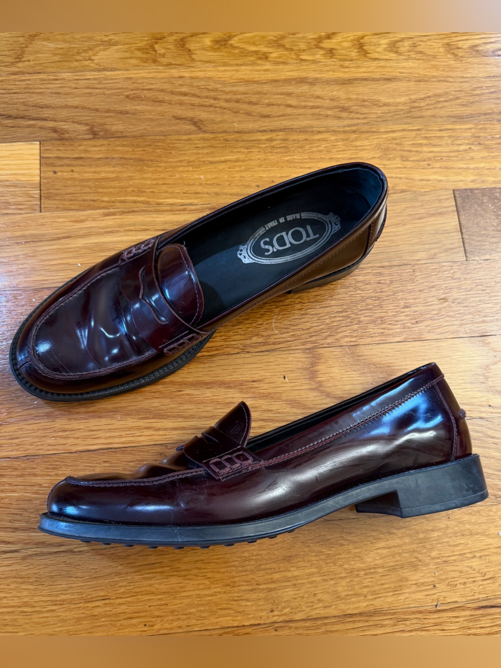 TOD'S Glossed-Leather Penny Loafer in Burgundy - Size 37.5 (Est. 6.5/7)
